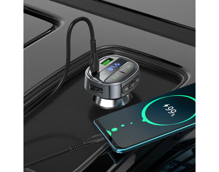 Автомобільний FM-Модулятор Hoco E70 (1USB/1PD/QC/PD30W/BT5.0) (Чорний / Black)