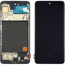 Дисплей з сенсорним екраном (модуль) Samsung A515 A51 2019, чорний з рамкою, з вузьким обідком, OLED