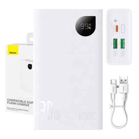 Портативная батарея (Power Bank) Baseus Adaman 2 Digital Display Fast Charge Power Bank 20000mAh 30W (PPAD050002) White