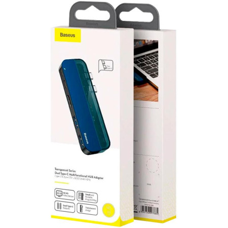 Переходник USB HUB Baseus Multi-Functional Transparent Series Dual Type-C (CAHUB-TS03) Blue