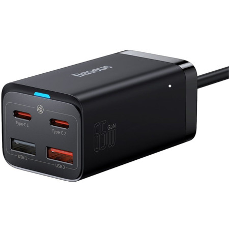 Сетевое зарядное устройство 2USB + 2Type-C Baseus GaN3 Pro 65W (CCGP040101) с кабелем Type-C to Type-C (100W) Black