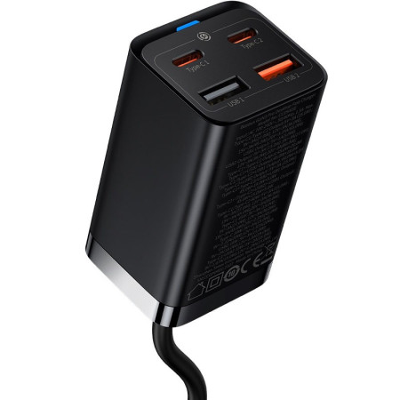 Сетевое зарядное устройство 2USB + 2Type-C Baseus GaN3 Pro 65W (CCGP040101) с кабелем Type-C to Type-C (100W) Black