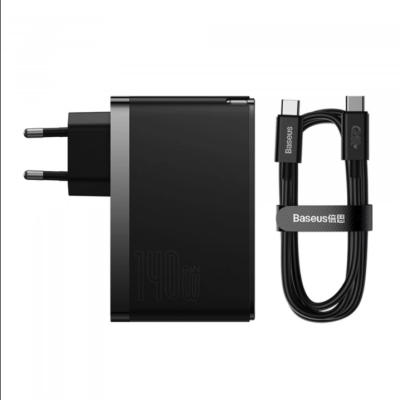 Мережеве зарядний пристрій Baseus GaN5 Pro Fast Charger (2C+U 65W) + Кабель Type-C toType-C (65W)(CCGP120202) 1m Black