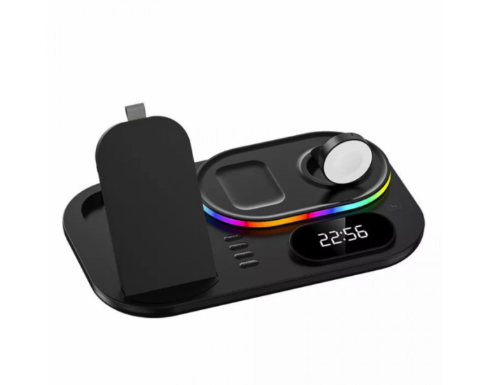Беспроводная зарядка 4 IN1 A06 RGB (iPhone, iWatch, AirPods,Night light) 30W FAST ORIGINAL, Black