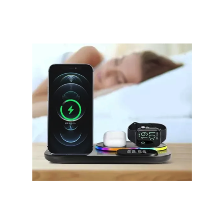Беспроводная зарядка 4 IN1 A06 RGB (iPhone, iWatch, AirPods,Night light) 30W FAST ORIGINAL Black