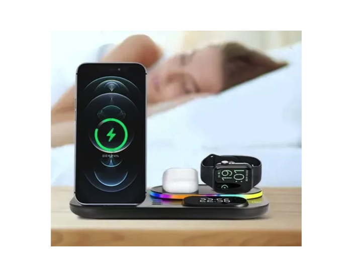 Беспроводная зарядка 4 IN1 A06 RGB (iPhone, iWatch, AirPods,Night light) 30W FAST ORIGINAL, Black