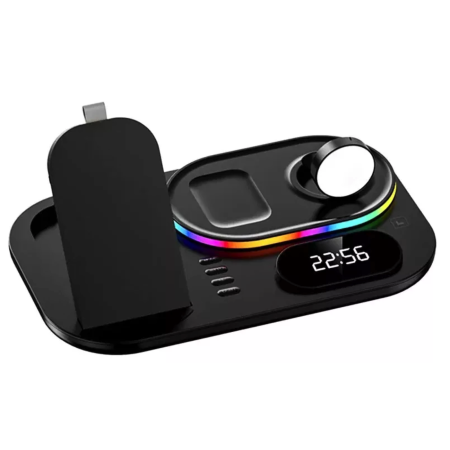 Беспроводная зарядка 4 IN1 A06 RGB (iPhone, iWatch, AirPods,Night light) 30W FAST ORIGINAL Black