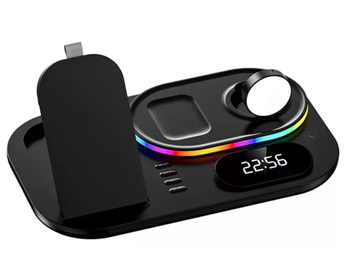 Беспроводная зарядка 4 IN1 A06 RGB (iPhone, iWatch, AirPods,Night light) 30W FAST ORIGINAL, Black