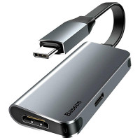 Переходник USB HUB Baseus Little Box (CAHUB-E0G) Type-C to HDMI+Type-C Smart HUB Converter (Серый / Grey)