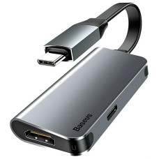 Переходник USB HUB Baseus Little Box (CAHUB-E0G) Type-C to HDMI+Type-C Smart HUB Converter (Серый / Grey)