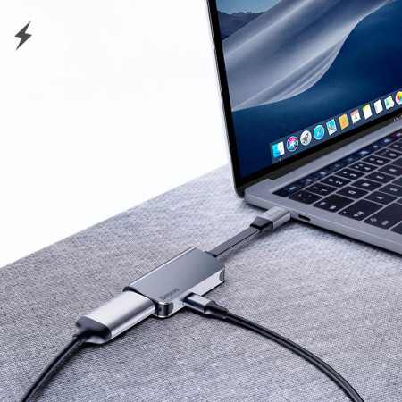 Переходник USB HUB Baseus Little Box (CAHUB-E0G) Type-C to HDMI+Type-C Smart HUB Converter (Серый / Grey)
