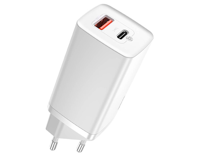 Мережеве зарядний пристрій 1USB + Type-C Baseus GaN Lite 65W (CCGAN2L-B02) White