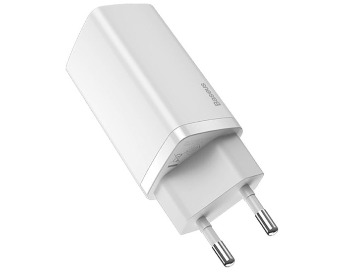 Мережеве зарядний пристрій 1USB + Type-C Baseus GaN Lite 65W (CCGAN2L-B02) White