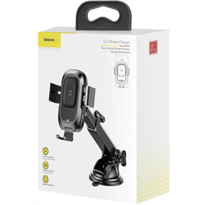 Автотримач з Бездротовий зарядкою Baseus Wireless Charger Smart Vehicle Bracket Sucker Style Holder (WXZN-B01) Black