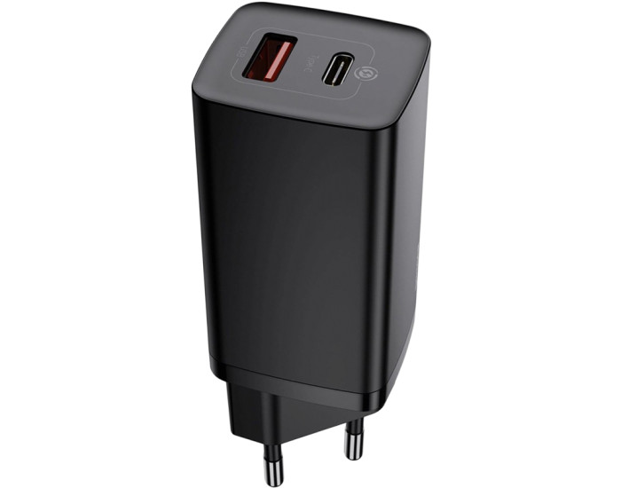 Мережеве зарядний пристрій 1USB + Type-C Baseus GaN Lite 65W (CCGAN2L-B01) (Чорний  Black)