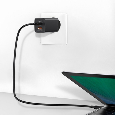 Сетевое зарядное устройство 1USB + Type-C Baseus GaN Lite 65W (CCGAN2L-B01) (Черный \ Black)