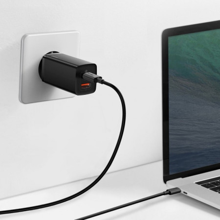 Сетевое зарядное устройство 1USB + Type-C Baseus GaN Lite 65W (CCGAN2L-B01) (Черный \ Black)