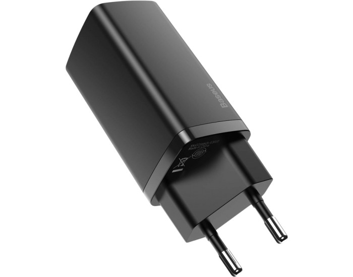 Мережеве зарядний пристрій 1USB + Type-C Baseus GaN Lite 65W (CCGAN2L-B01) (Чорний  Black)