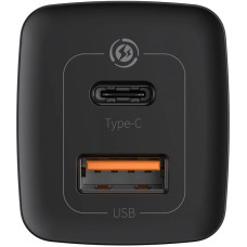 Мережеве зарядний пристрій 1USB + Type-C Baseus GaN Lite 65W (CCGAN2L-B01) (Чорний  Black)