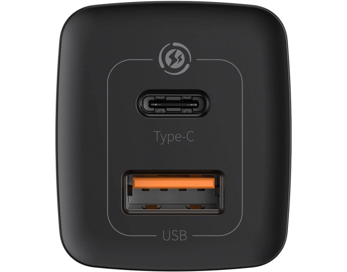 Мережеве зарядний пристрій 1USB + Type-C Baseus GaN Lite 65W (CCGAN2L-B01) (Чорний  Black)