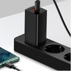 Мережеве зарядний пристрій 1USB + Type-C Baseus GaN Lite 65W (CCGAN2L-B01) (Чорний  Black)
