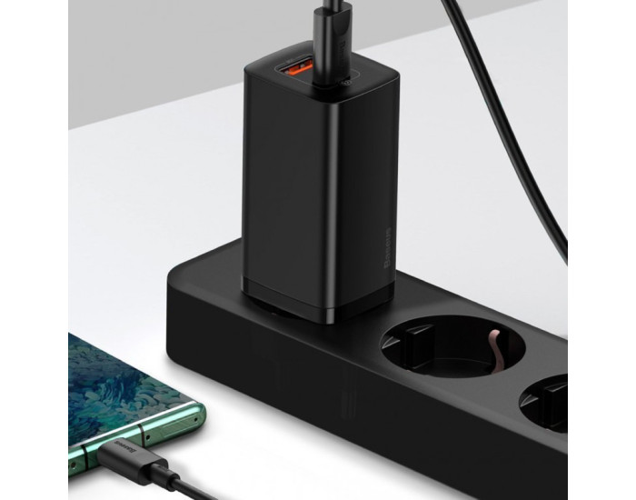 Мережеве зарядний пристрій 1USB + Type-C Baseus GaN Lite 65W (CCGAN2L-B01) (Чорний  Black)