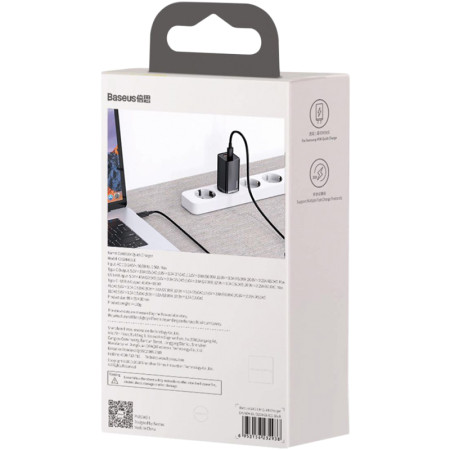 Сетевое зарядное устройство 1USB + Type-C Baseus GaN Lite 65W (CCGAN2L-B01) (Черный \ Black)