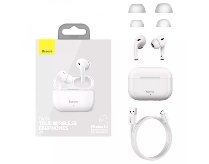 Бездротові навушники Bluetooth Baseus Encok True Wireless Earphones W3 (NGW3-02) White