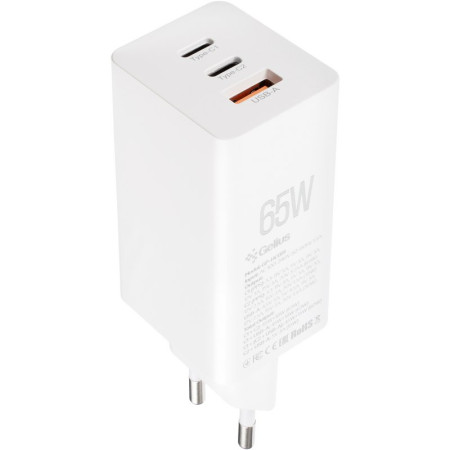 Сетевое зарядное устройство 2Type-C+1 USB Gelius Nimble GaN 65W (GP-HC051) с кабелем Type-C to Type-C White