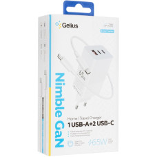Мережеве зарядний пристрій 2Type-C+1 USB Gelius Nimble GaN 65W (GP-HC051) з кабелем Type-C to Type-C White