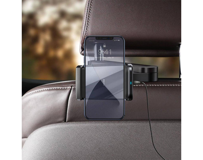 Автодержатель с беспроводной зарядкой Baseus Wireless Charger Energy Storage Backseat Holder (WXHZ-01) (Черный / Black)