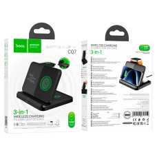Беспроводное зарядка HOCO CQ7 Pass folding 3-in-1 wireless fast charger(iWatch+SAM) Black