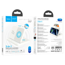 Беспроводное зарядка HOCO CQ7 Pass folding 3-in-1 wireless fast charger(iWatch+SAM) Milky White