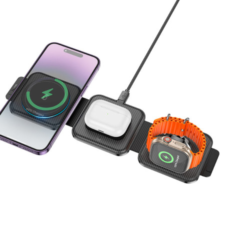 Беспроводное зарядка Hoco CQ4 Unique 3-in-1 Black
