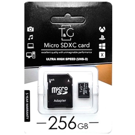 Карта памяти microSDXC 256Gb T&G (UHS-3)(Class 10) + Adapter SD