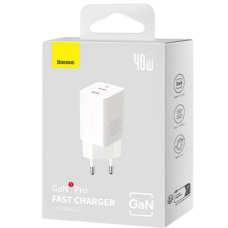 Сетевое зарядное устройство 2Type-C Baseus GaN5 40W (CCGP180102) (Белый \ White)