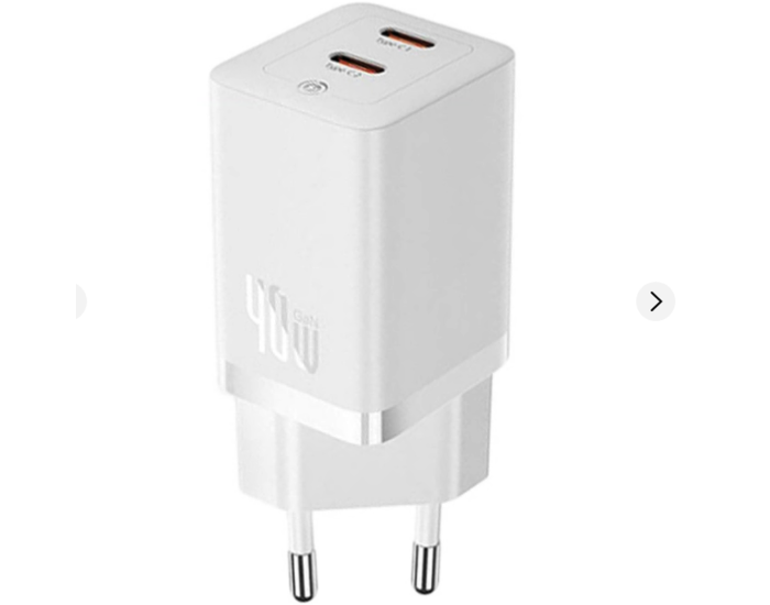 Мережеве зарядний пристрій 2Type-C Baseus GaN5 40W (CCGP180102) (Білий  White)