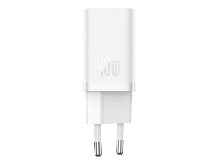 Мережеве зарядний пристрій 2Type-C Baseus GaN5 40W (CCGP180102) (Білий  White)