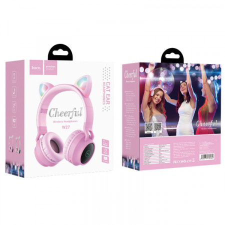 Беспроводные Наушники Bluetooth Hoco W27 Cat Ear Pink