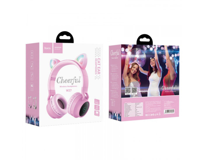 Бездротові навушники Bluetooth Hoco W27 Cat Ear Pink