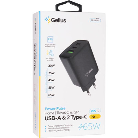 Сетевое зарядное устройство Gelius Power Pulse 65W GP-HC057 USB+2Type-C (QC/PD/PPS) Black