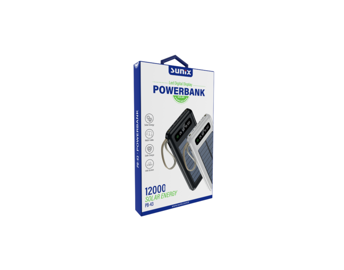 Портативна батарея (Power Bank) SUNIX PB43 12000mAh + Solar Energe Black