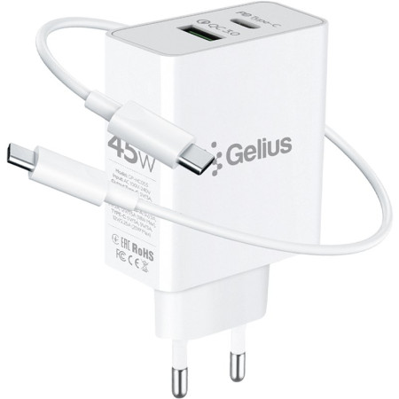 Сетевое зарядное устройство Gelius X-Duo PRO (GP-HC053) с кабелем (Type-C/Type-C) (45W) Белый