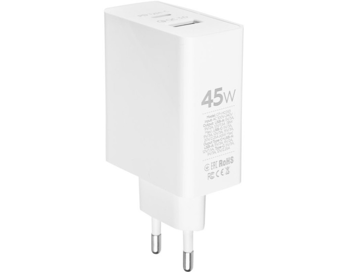 Мережеве зарядний пристрій Gelius X-Duo PRO (GP-HC053) з кабелем (Type-C/Type-C) (45W) Білий
