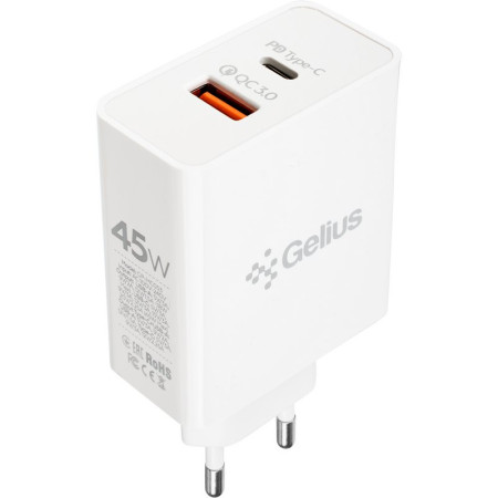 Сетевое зарядное устройство Gelius X-Duo PRO (GP-HC053) с кабелем (Type-C/Type-C) (45W) Белый