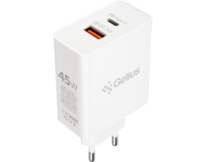 Мережеве зарядний пристрій Gelius X-Duo PRO (GP-HC053) з кабелем (Type-C/Type-C) (45W) Білий