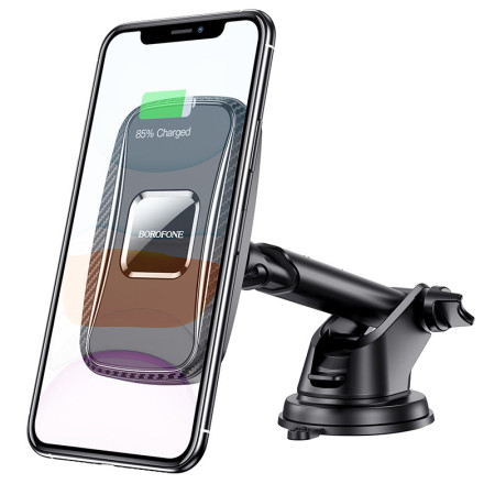 Автодержатель магнитный с безпроводной зарядкой Borofone BH35 (Wireless Charger) (Черный / Black)