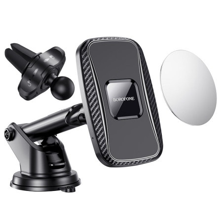 Автодержатель магнитный с безпроводной зарядкой Borofone BH35 (Wireless Charger) (Черный / Black)