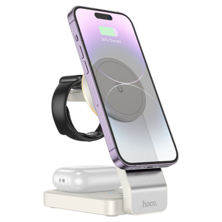 Бездротова зарядка Hoco CQ3 Motorcycle 3-in-1 Wireless Fast Charger White