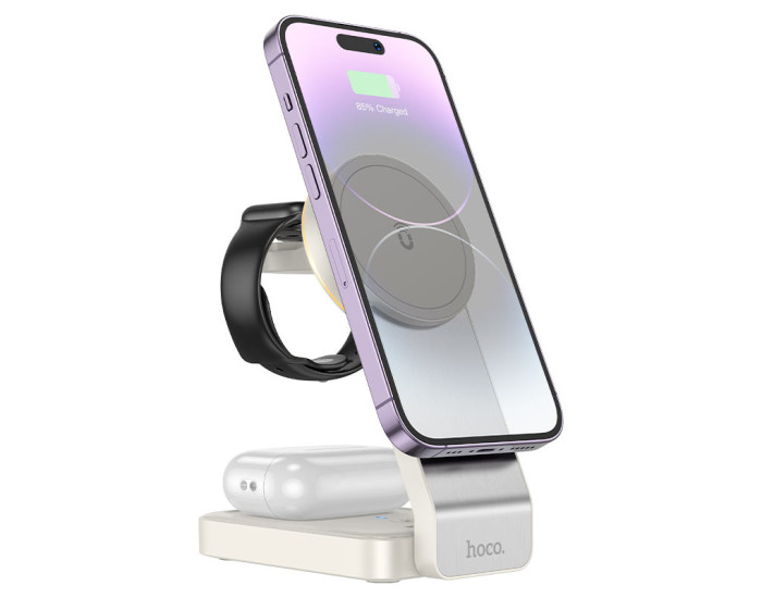 Бездротова зарядка Hoco CQ3 Motorcycle 3-in-1 Wireless Fast Charger, White